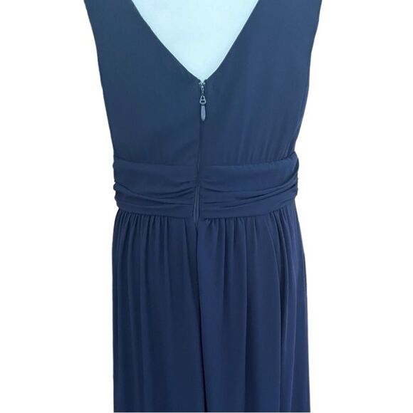 Lulu’s Ruched A-Line Chiffon Pleated Navy Blue Gown /Maxi dress size L - Picture 7 of 13